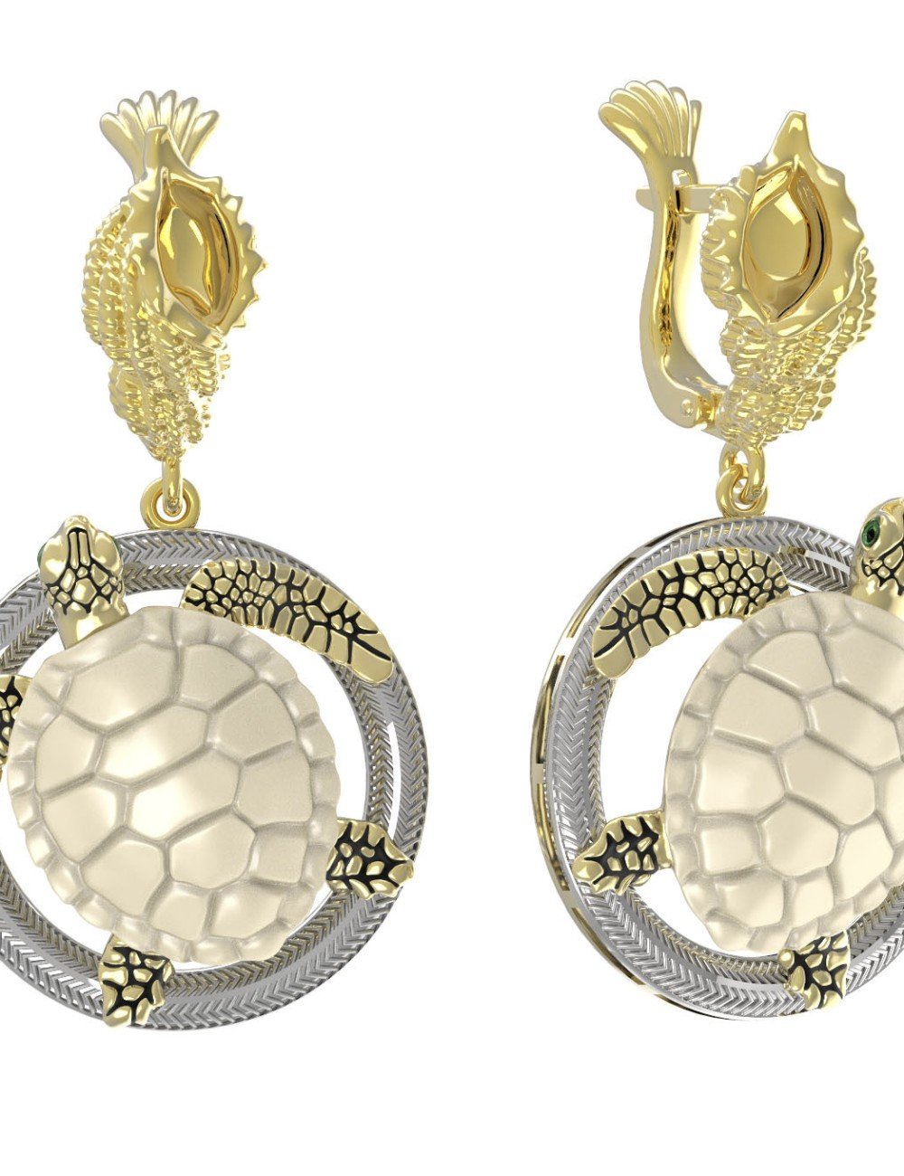 Серьги из лимонного золота c эмалью и бивнем мамонта