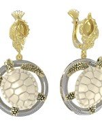 Серьги из лимонного золота c эмалью и бивнем мамонта