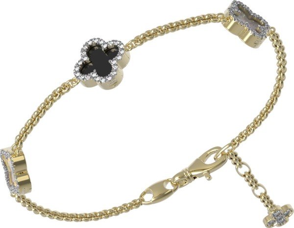 Браслет из лимонного золота c бриллиантами, ониксом и перламутром