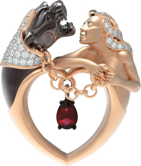 Подвеска из золота c фианитом и гранатом