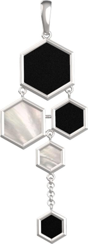 Подвеска из белого золота 585 пробы c ониксом и перламутром