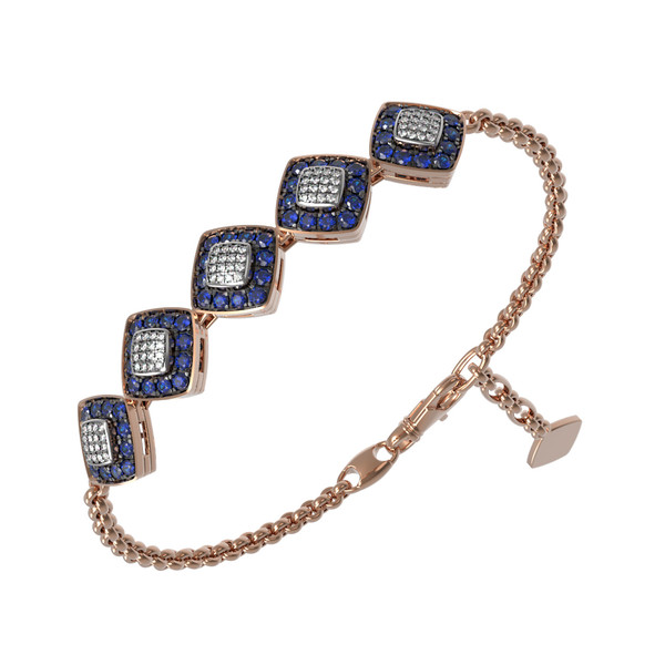 Браслет из красного золота 585 пробы c бриллиантами и сапфиром