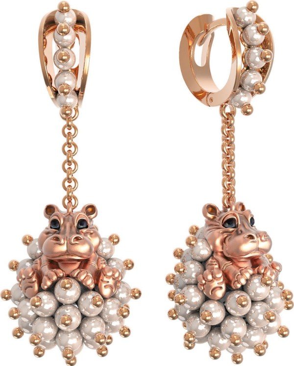 Серьги из золота c эмалью и жемчугом