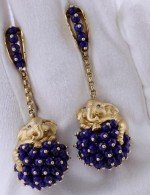 Серьги из лимонного золота 585 пробы c эмалью и лазуритом