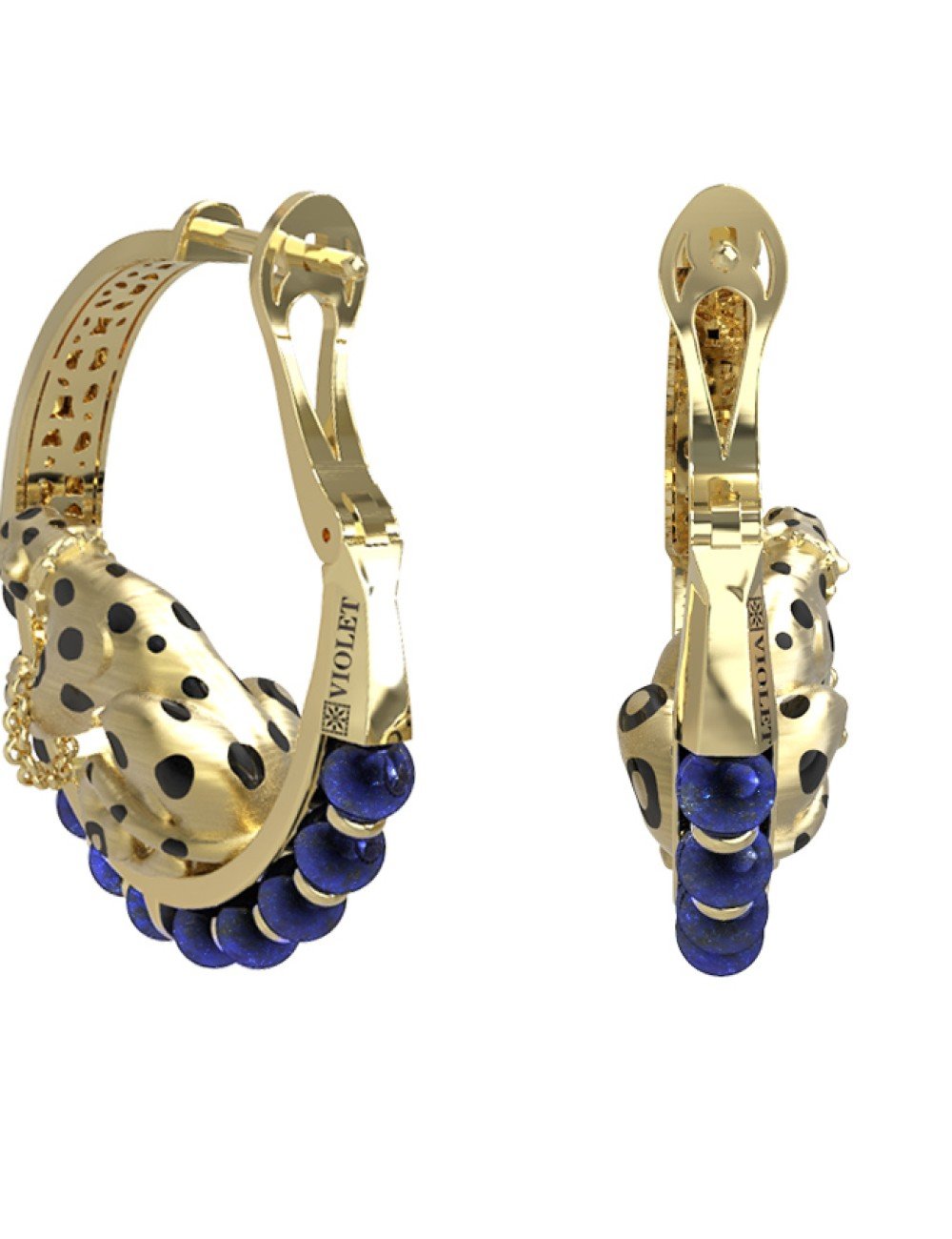 Серьги из лимонного золота c эмалью и лазуритом