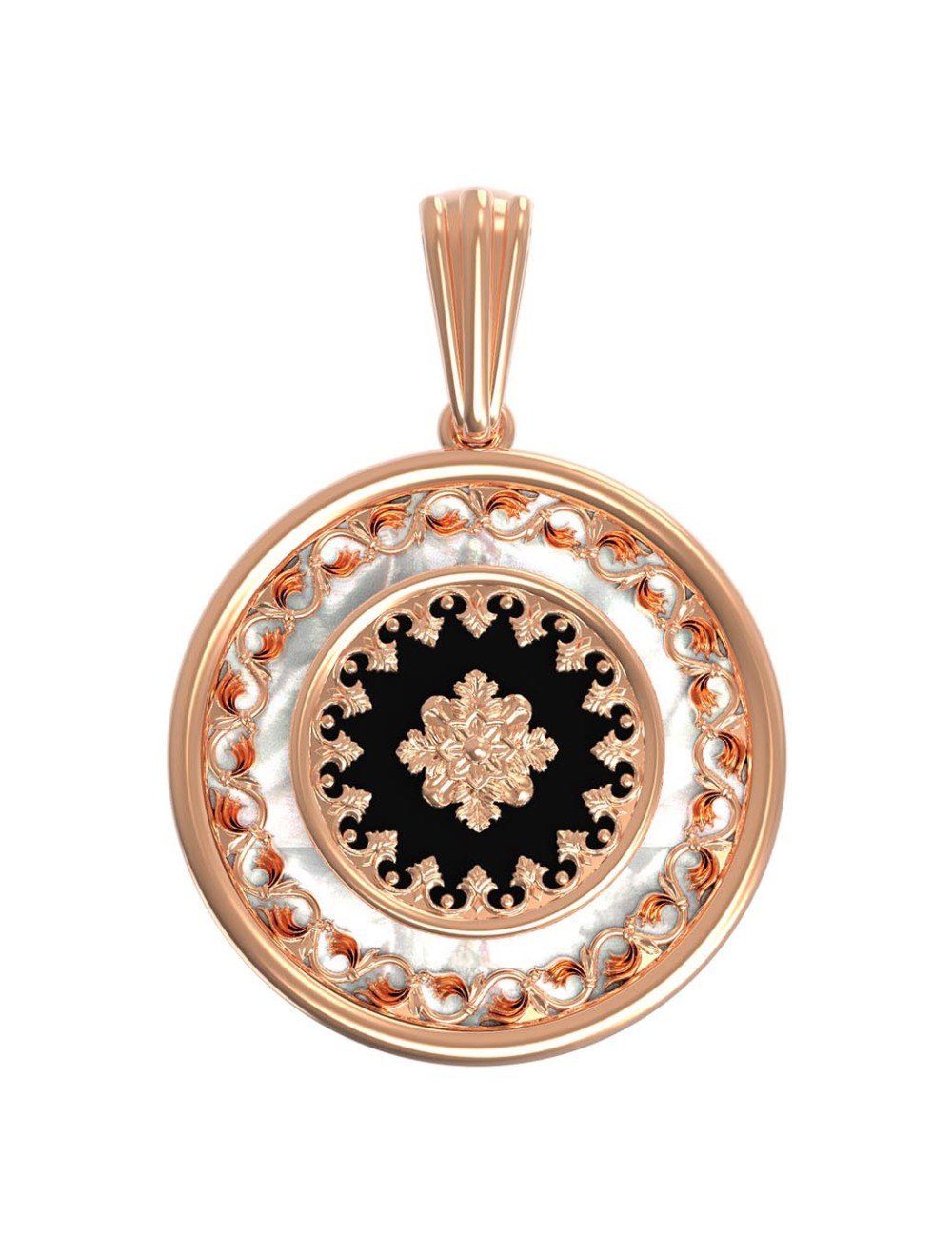 Подвеска из золота c ониксом и перламутром