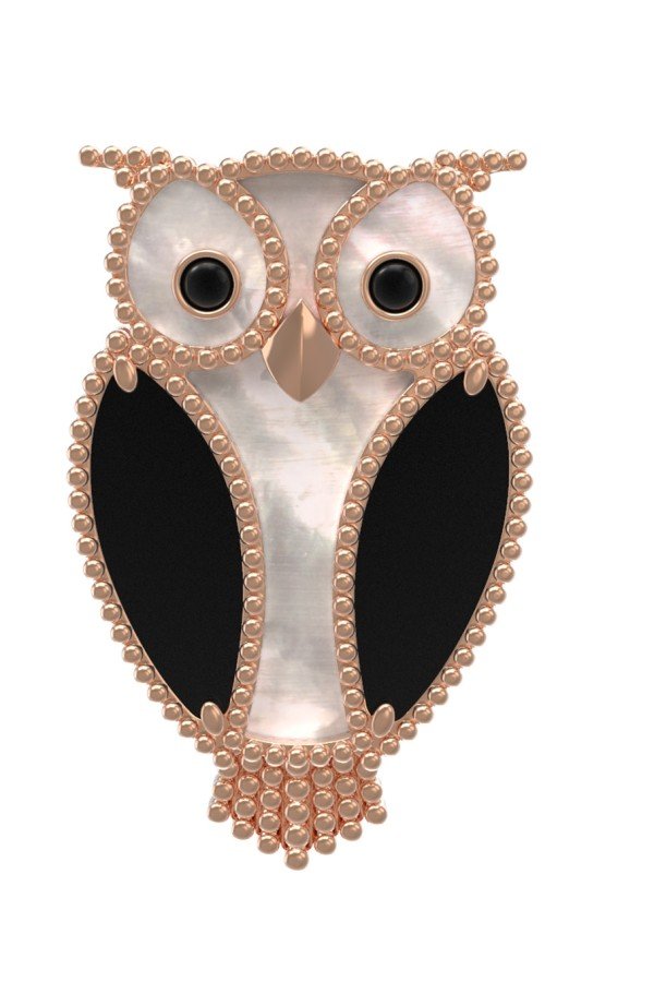 Брошь из золота c эмалью, ониксом и перламутром