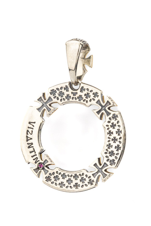 Подвеска из серебра 925 пробы и золота 750 пробы c бриллиантами и рубином