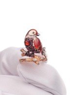 Кольцо из золота c эмалью, фианитом и гранатом