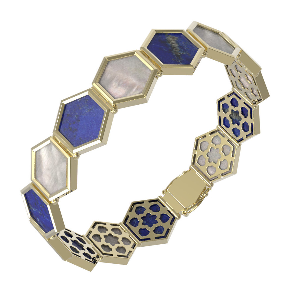 Браслет из лимонного золота 585 пробы c лазуритом и перламутром