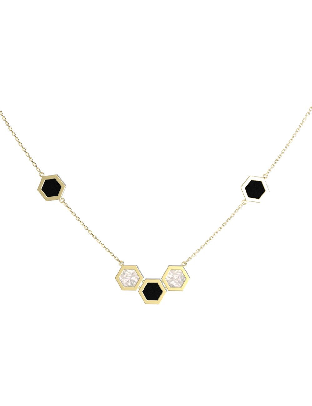 Колье из лимонного золота c ониксом и перламутром