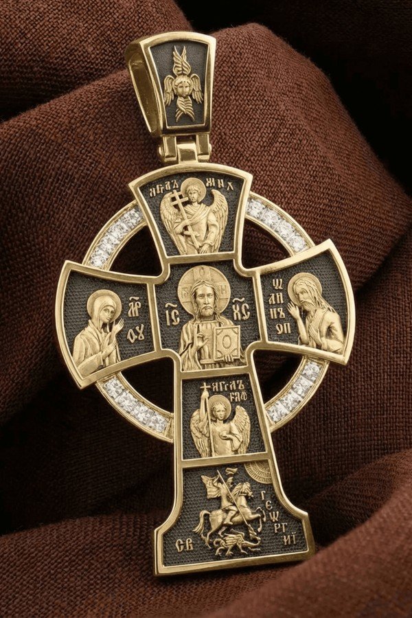 Крест из лимонного золота c бриллиантами