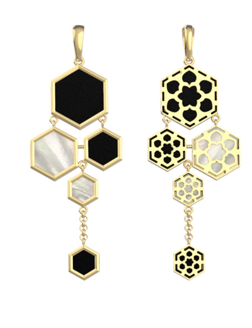 Подвеска из лимонного золота c ониксом и перламутром