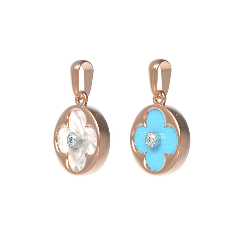 Подвеска из красного золота 585 пробы c бриллиантами, бирюзой и перламутром