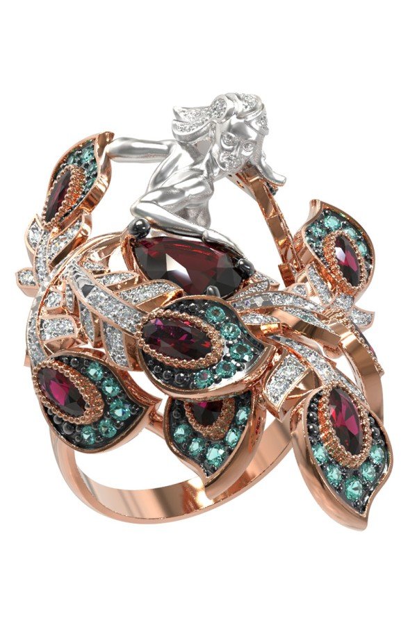 Кольцо из золота c фианитом и гранатом