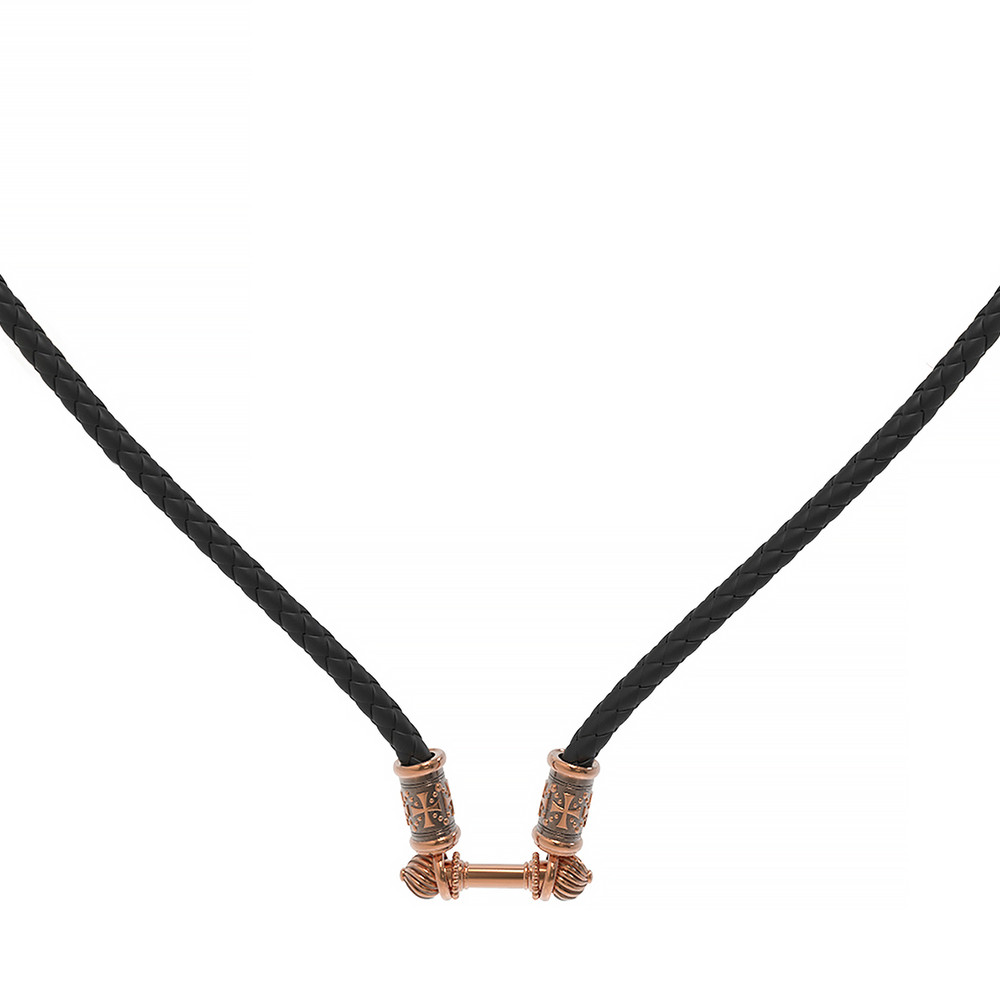 Цепь-шнурок кожа из красного золота 585 пробы c кожаным шнурком