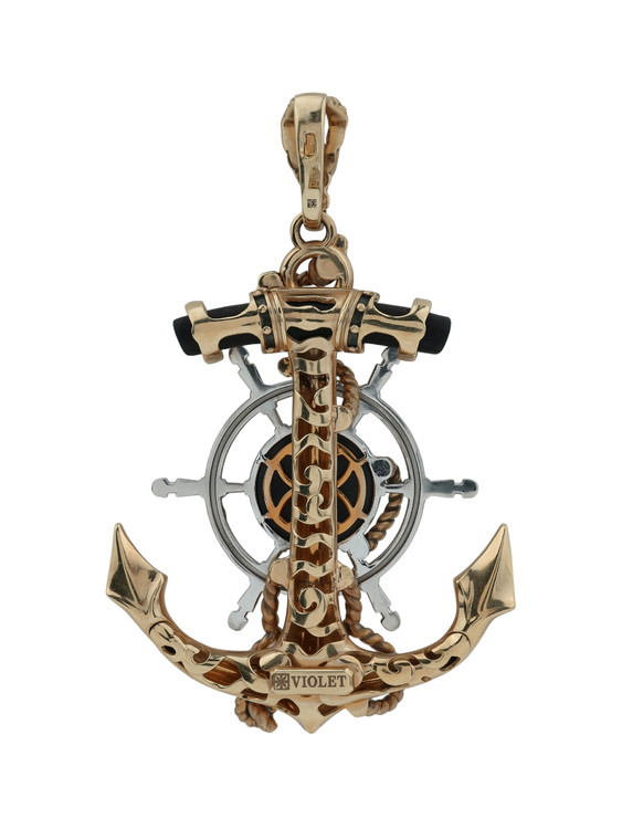 Подвеска из красного золота 585 пробы c ониксом и эбеновым деревом