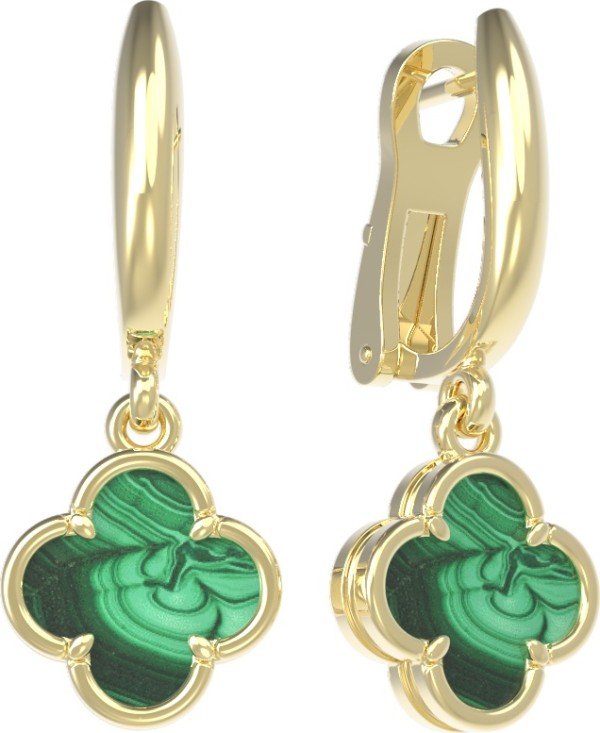 Серьги из лимонного золота c малахитом