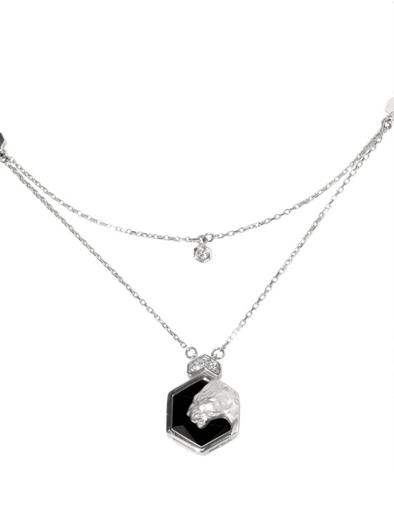 Колье из белого золота 585 пробы c бриллиантами и ониксом