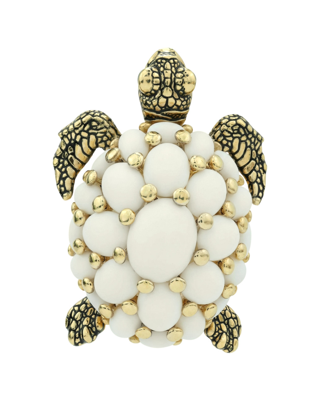 Брошь-подвеска из лимонного золота 585 пробы c эмалью и бивнем мамонта