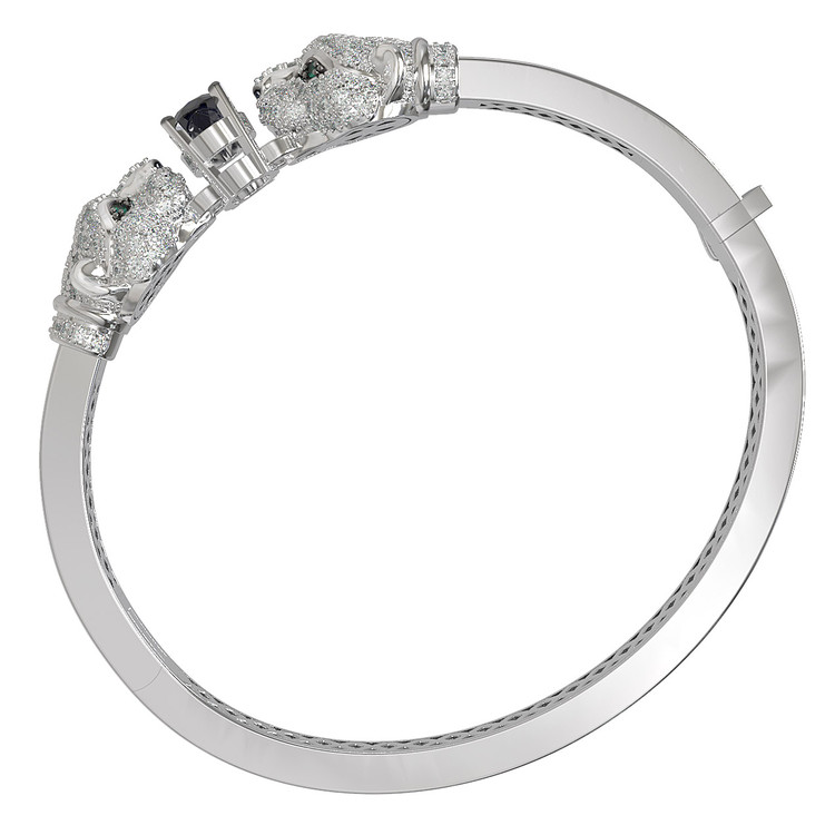 Браслет из белого золота 585 пробы c бриллиантами, сапфиром и изумрудом