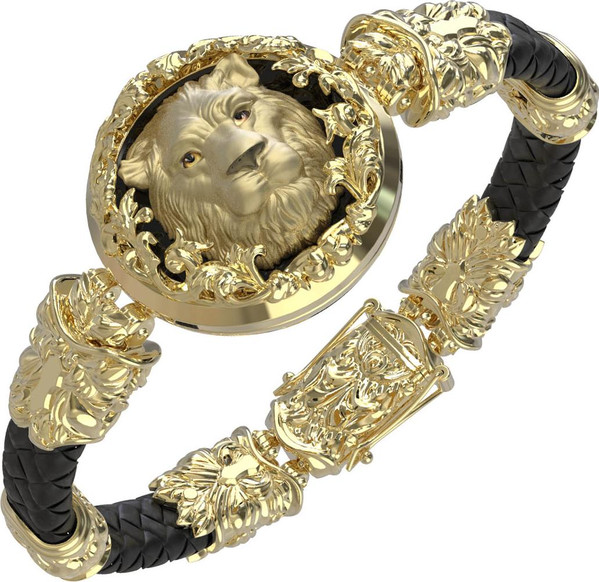 Браслет из лимонного золота 585 пробы c эмалью, шнурком и ониксом