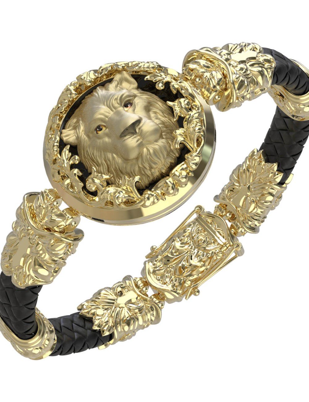 Браслет из лимонного золота c эмалью, шнурком и ониксом