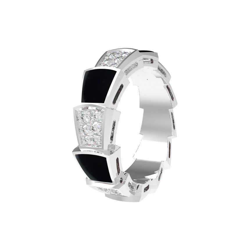 Кольцо из белого золота 585 пробы c бриллиантами и ониксом