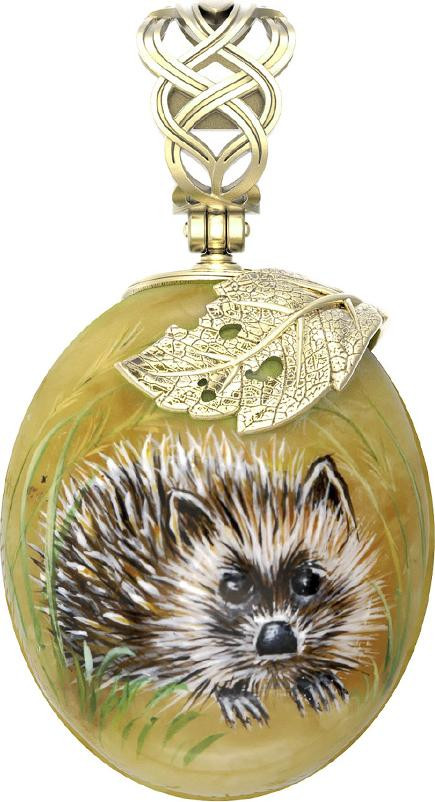 Подвеска из лимонного золота 585 пробы c росписным янтарём