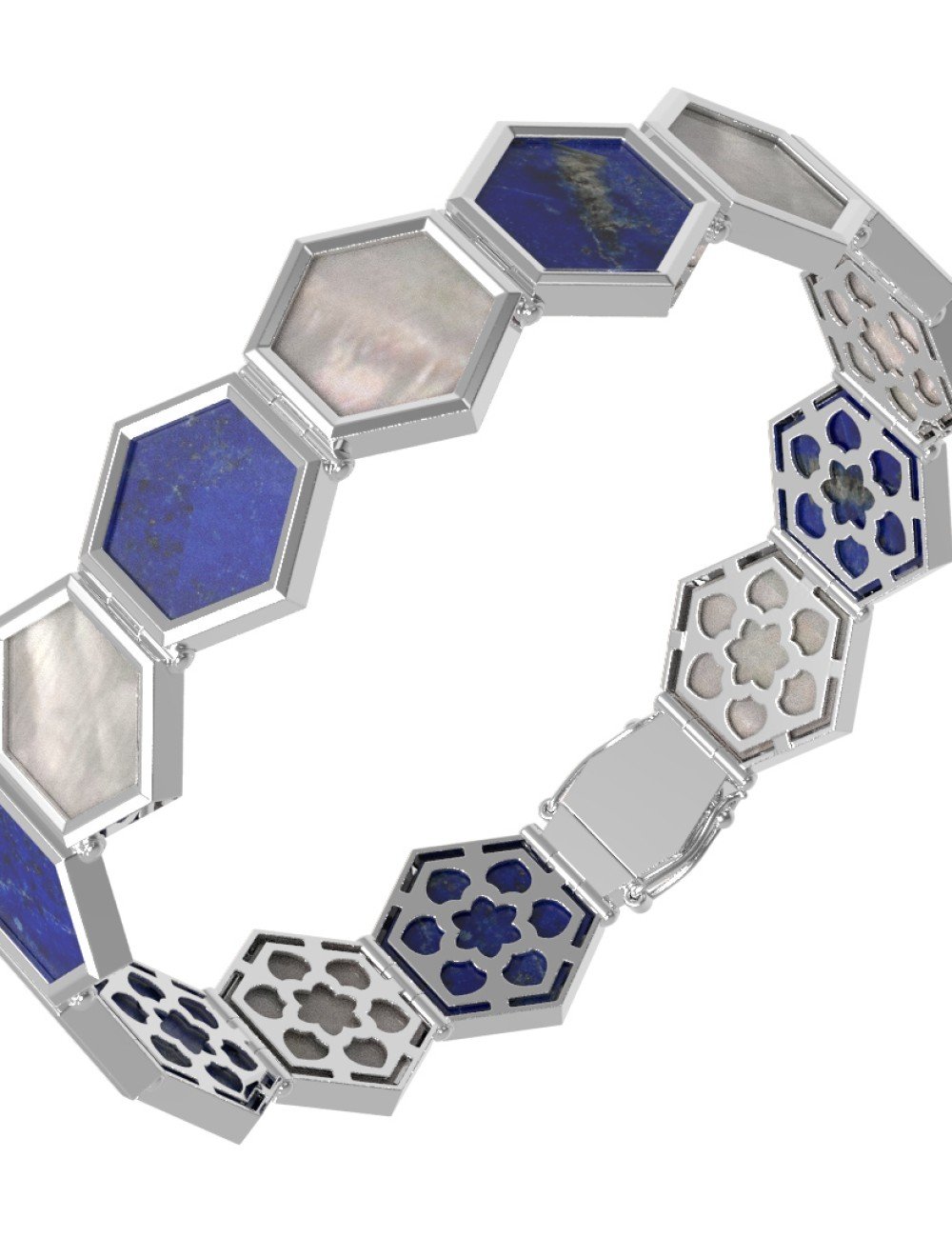 Браслет из белого золота c лазуритом и перламутром