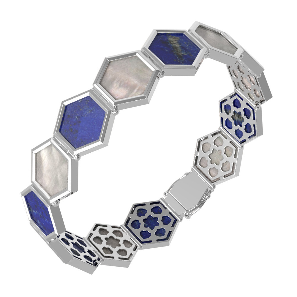 Браслет из белого золота 585 пробы c лазуритом и перламутром