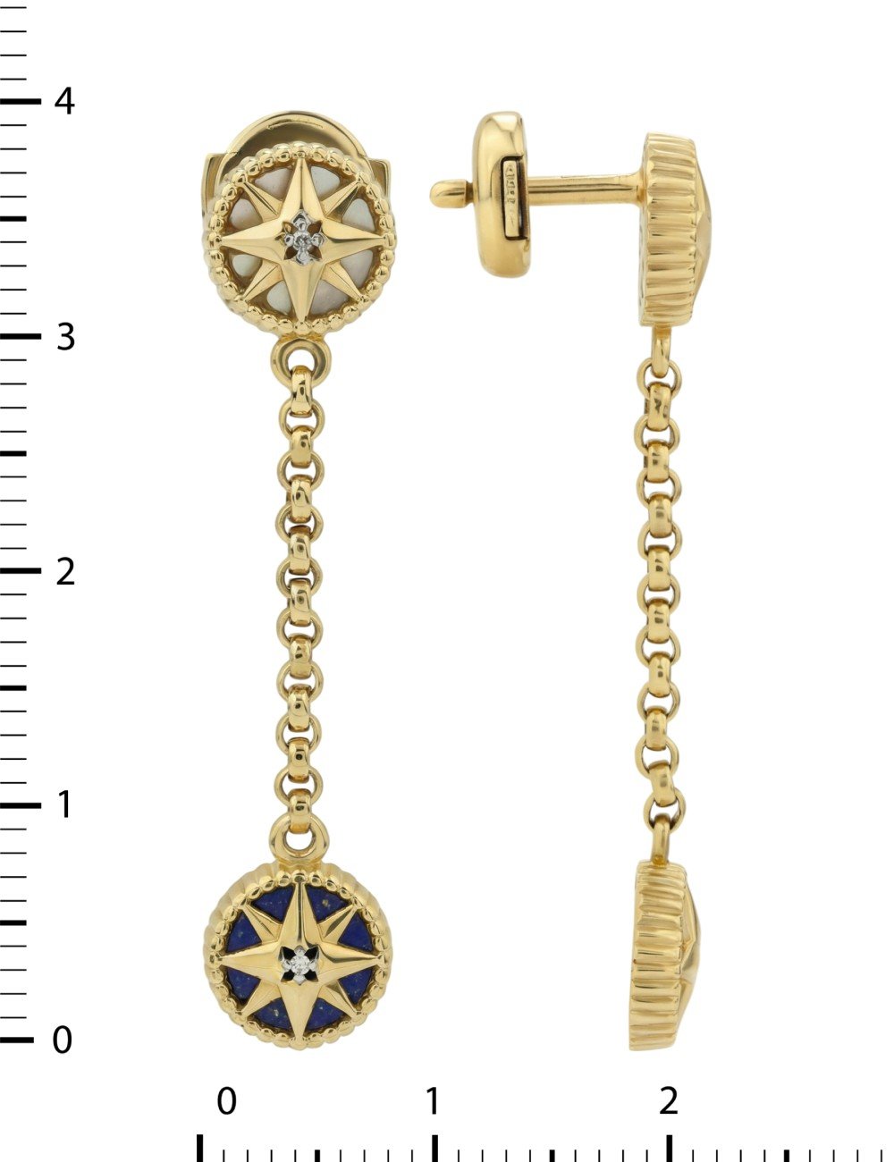 Серьги из лимонного золота c бриллиантами, лазуритом и перламутром