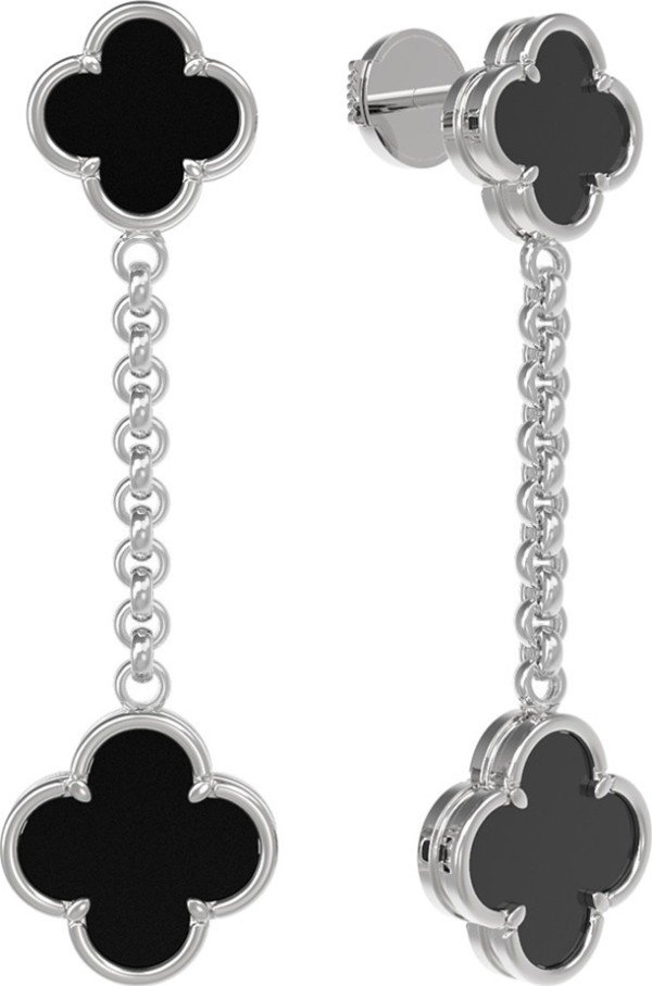 Серьги из белого золота c ониксом