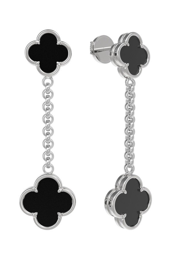 Серьги из белого золота c ониксом