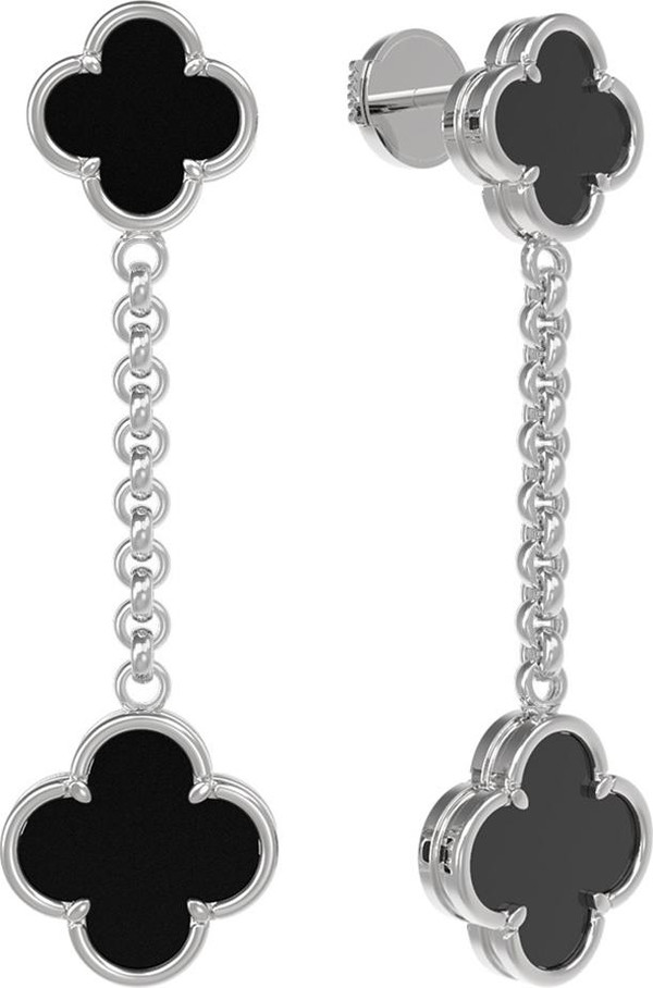 Серьги из белого золота 585 пробы c ониксом