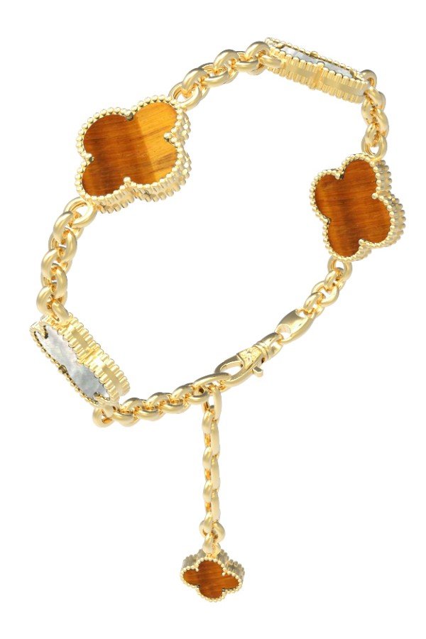 Браслет из лимонного золота c тигровым глазом и перламутром