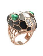 Кольцо из золота c бриллиантами, рубином, ониксом, малахитом и перламутром