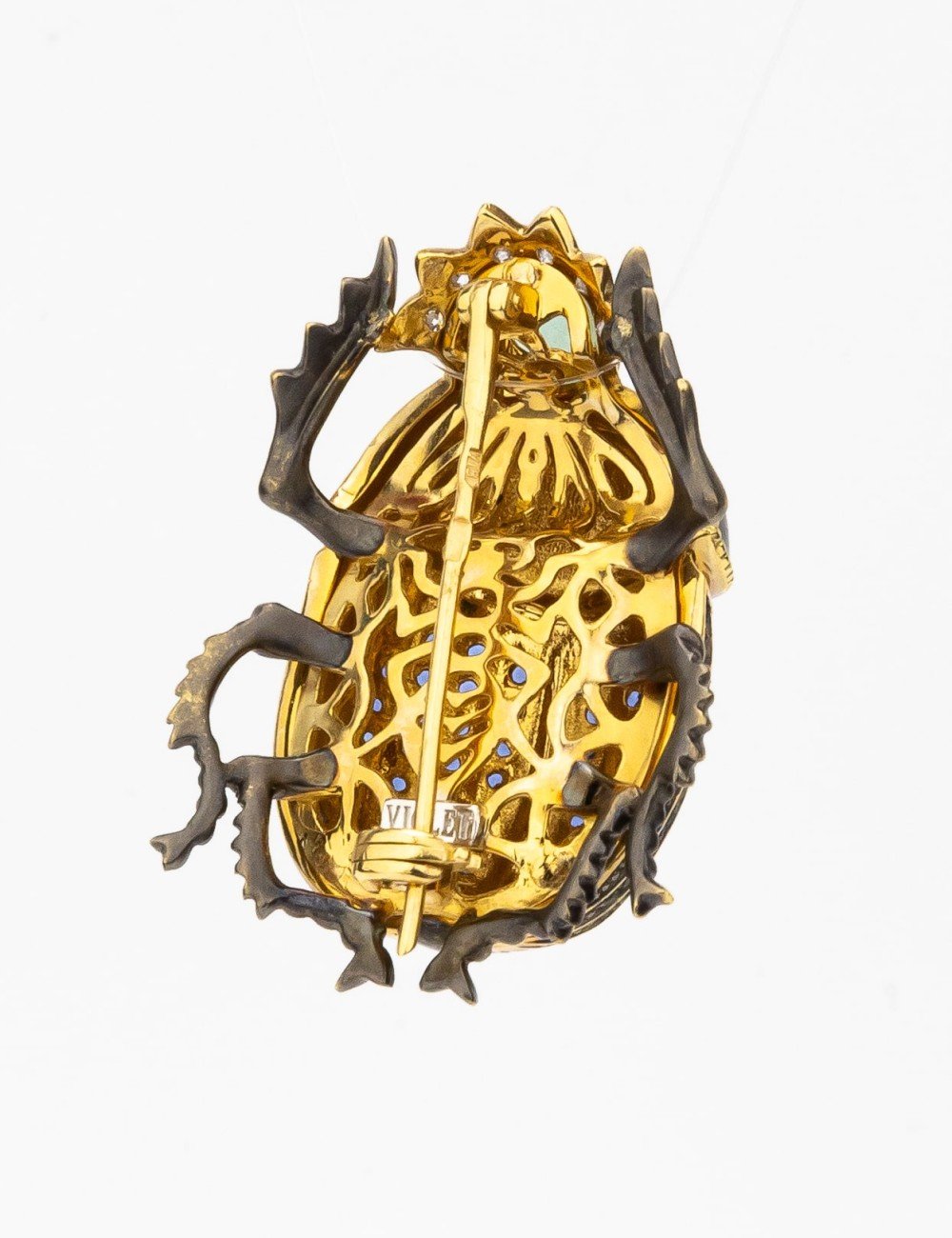 Брошь из лимонного золота c эмалью, фианитом и турмалином