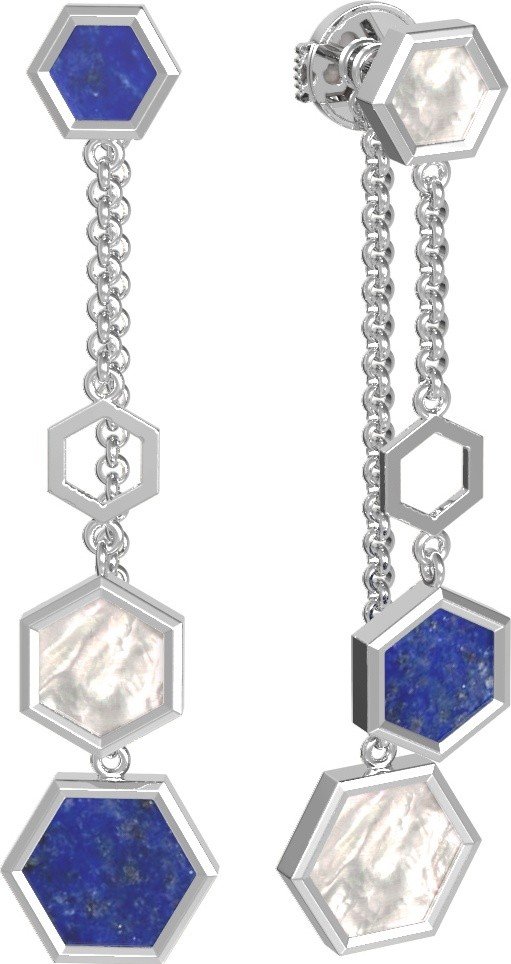 Серьги из белого золота c лазуритом и перламутром