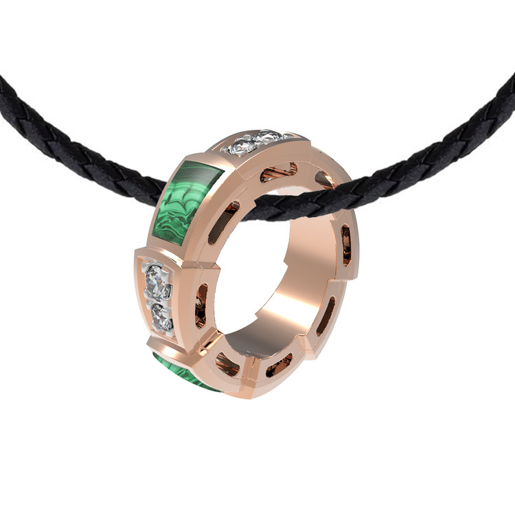 Подвеска из красного золота 585 пробы c бриллиантами и малахитом