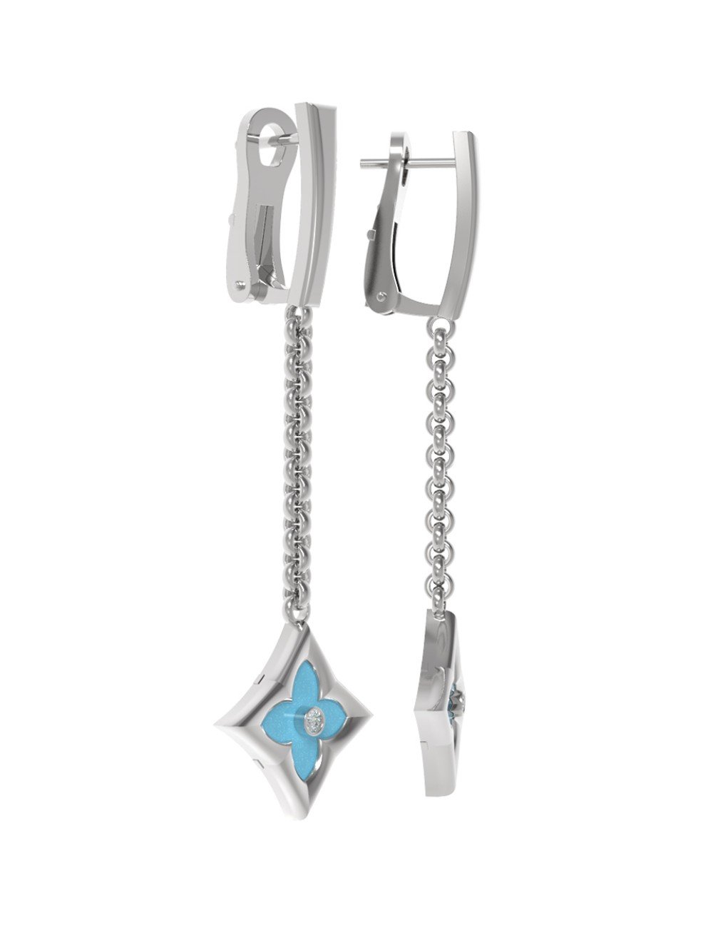 Серьги из белого золота c бриллиантами и бирюзой