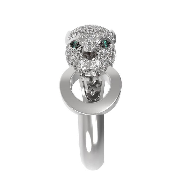 Кольцо из белого золота 585 пробы c бриллиантами и изумрудом