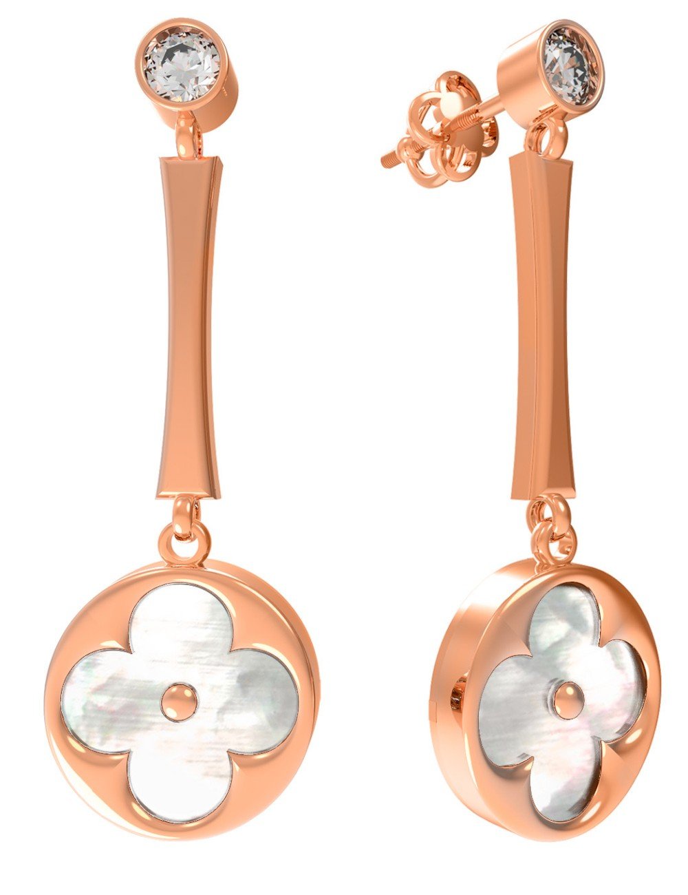 Серьги из золота c фианитом и перламутром