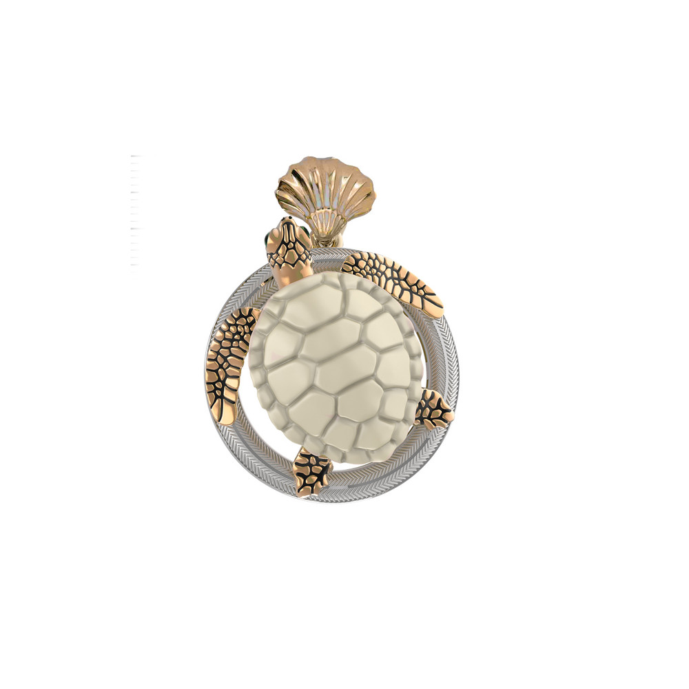 Подвеска из красного золота 585 пробы c эмалью и бивнем мамонта