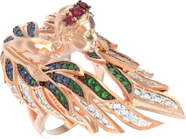 Кольцо из красного золота 585 пробы c фианитом