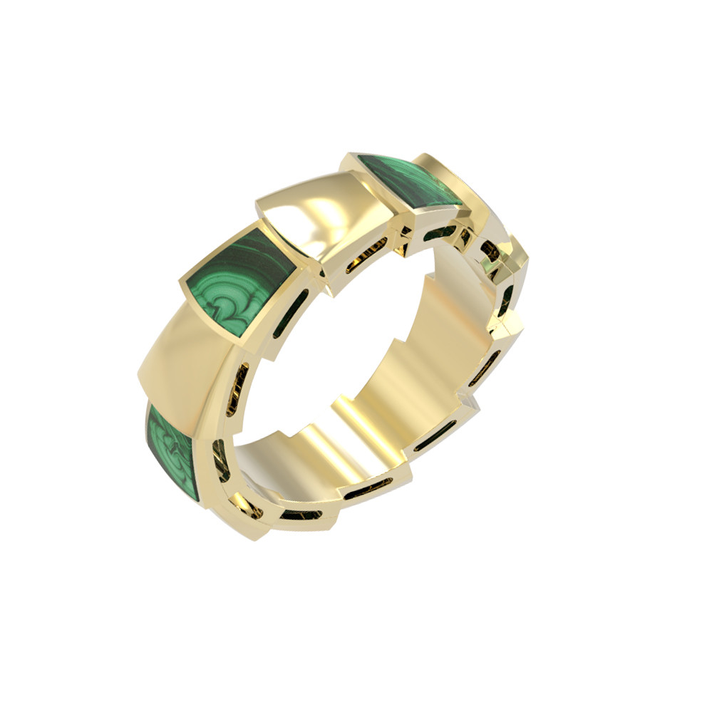 Кольцо из лимонного золота 585 пробы c малахитом