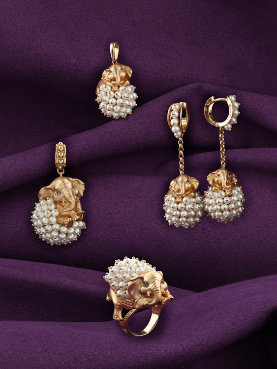 Подвеска из красного золота 585 пробы c эмалью и жемчугом