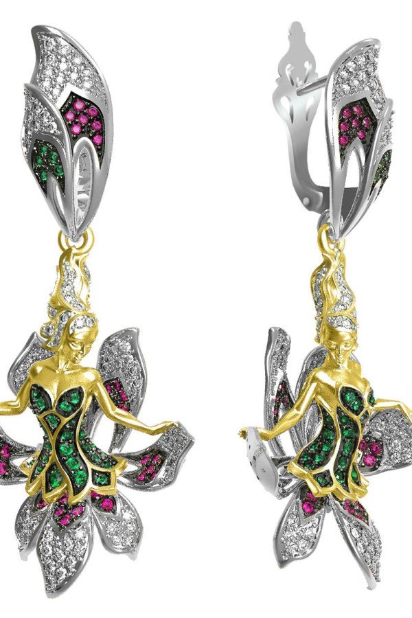 Серьги из белого золота c фианитом