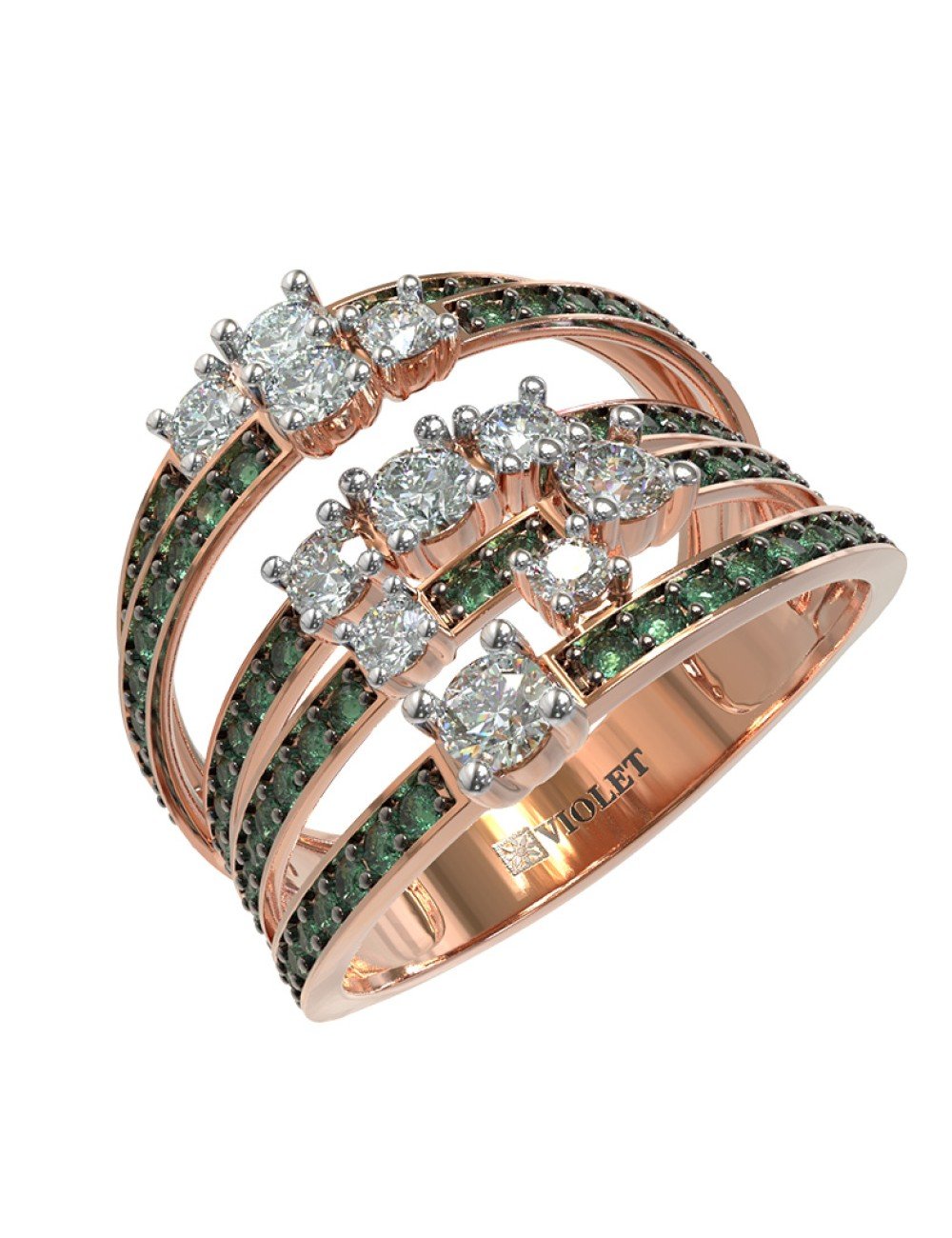 Кольцо из золота c бриллиантами и изумрудом