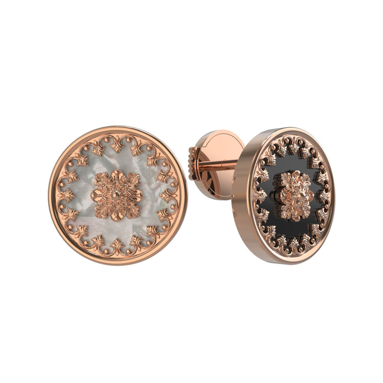 Серьги из красного золота 585 пробы c ониксом и перламутром
